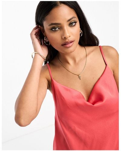 Little Mistress Cowl Front Satin Cami Top - Pink