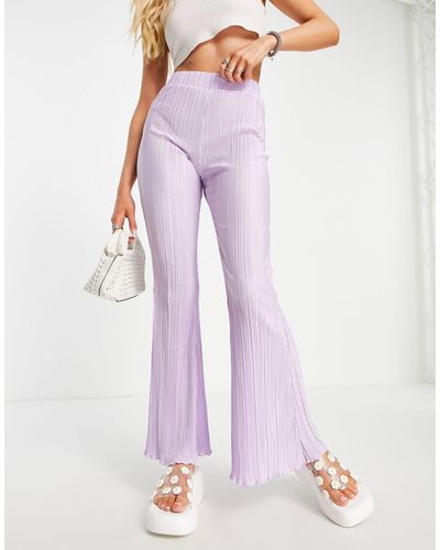 Monki Wide Leg Plisse Trousers - Purple
