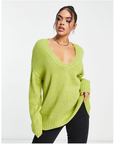 AsYou V Neck Knitted Jumper - Green