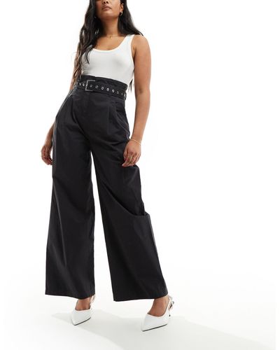 & Other Stories Wide Leg Trousers With Utility Eyelet Belt - Black