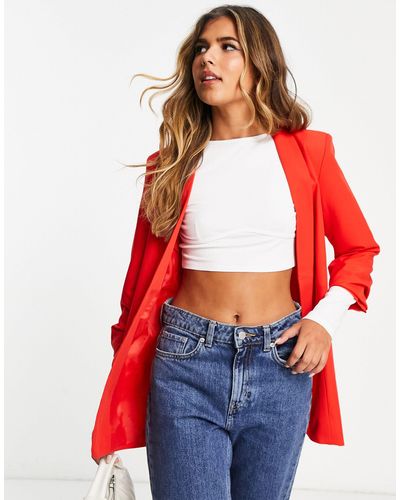 Pieces Blazer With Ruched Sleeves - Red