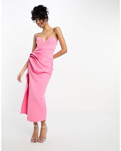 ASOS Bandeau Hitched Hip Midi Dress - Pink