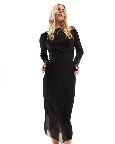 & Other Stories Mesh Midi Dress With Asymmetric Bodice - Black