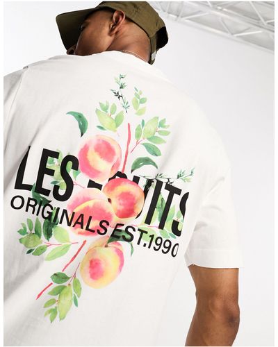 Jack & Jones Originals - t-shirt oversize avec imprimés les fruits au dos - Blanc