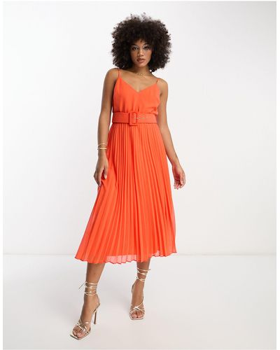 ASOS Pleated Cami Midi Dress With Self-covered Belt