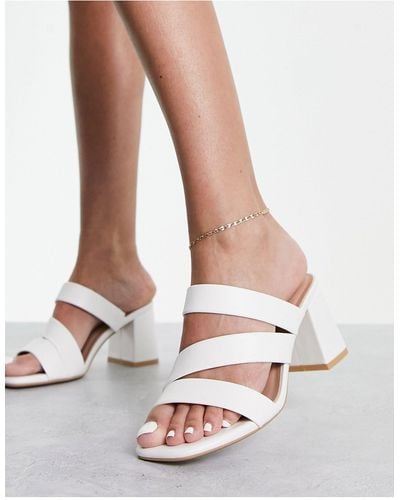 New Look Wide Fit Asymmetric Heeled Mule Sandals - White
