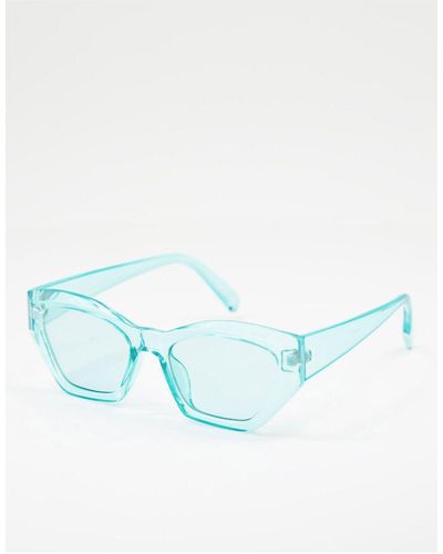 ASOS Crystal Cat Eye Sunglasses With Tonal Lens - L - Blue