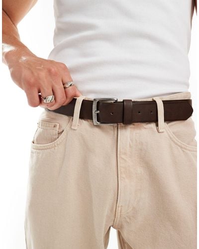 Pull&Bear Vintage Washed Belt With Silver Buckle - Natural