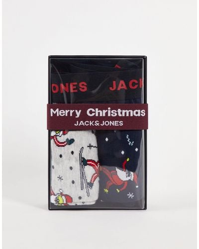 Jack & Jones Kerstmis - Cadeauset Met 3 Boxershorts En Kerstsokken - Grijs