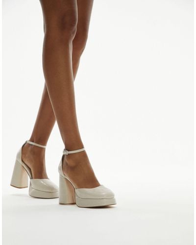 TOPSHOP Daphne - scarpe bianco sporco effetto coccodrillo con tacco e punta arrotondata - Marrone