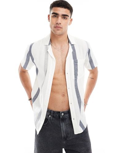 Hollister Short Sleeve Revere Collar Stripe Shirt Boxy Fit - White