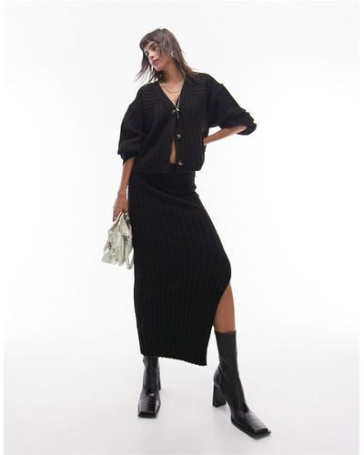 TOPSHOP Knitted Premium Rib Skirt - Black