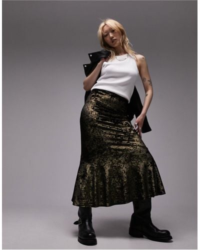 Topshop Unique Crushed Velvet Fishtail Maxi Skirt - Black