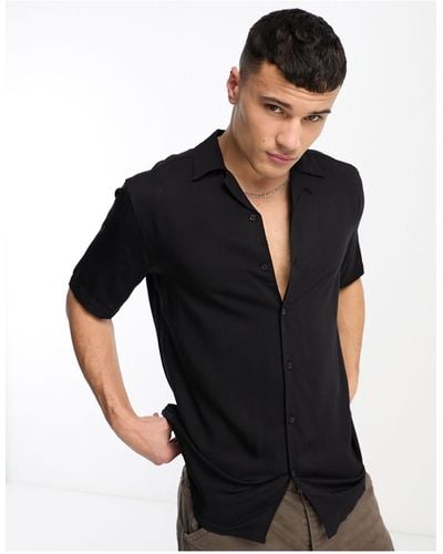 Only & Sons Short Sleeve Viscose Shirt With Revere Collar - Black