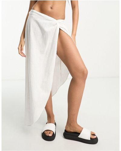 ASOS Natural Asymmetric Beach Skirt With Twist Front - White