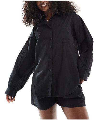 Miss Selfridge Beach Oversized Sheer Shirt - Black