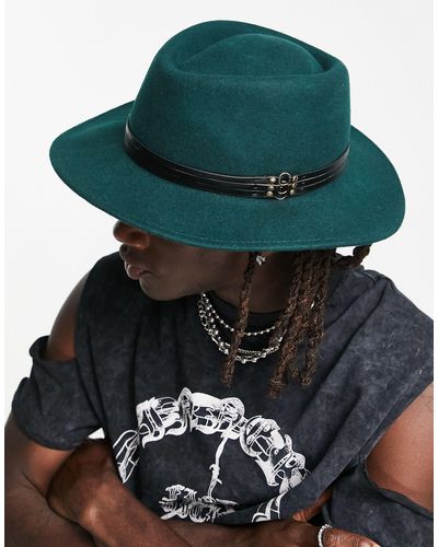 ASOS Wool Fedora Hat With Size Adjuster And Band - Green