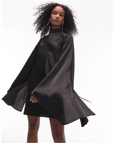TOPSHOP High Neck Extreme Sleeve Mini Dress - Black