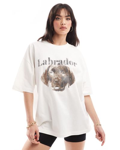 ASOS Boyfriend Fit Heavyweight T-shirt With Labrador Dog Graphic - White