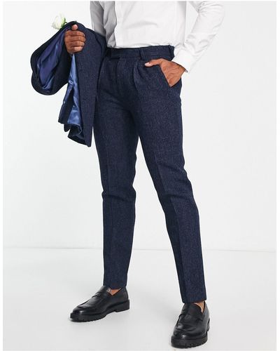 Noak Harris Tweed - Smalle Pantalon Met Visgraatmotief - Blauw