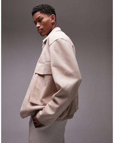 TOPMAN Oversized Jersey Jacket With Pockets - Natural