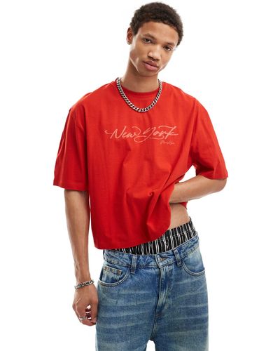 ASOS T-shirt corta oversize rossa con stampa new york - Rosso