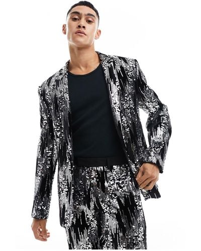 ASOS Slim Scattered Sequin Suit Jacket - Black