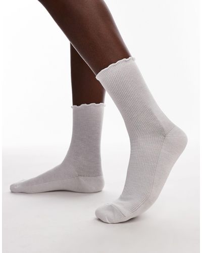 TOPSHOP Ribbed Ruffle Socks - White