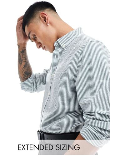 ASOS Seersucker Striped Overshirt - Grey