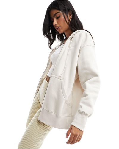 Nike Mini Swoosh Oversized Fleece Zip Through Hoodie - White