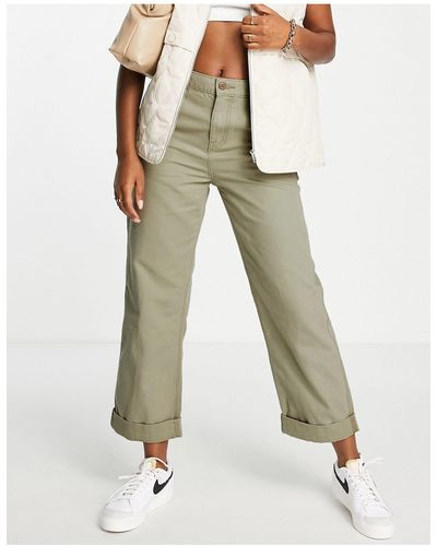 ASOS Pantalon cargo minimaliste à coutures contrastantes - kaki - Blanc