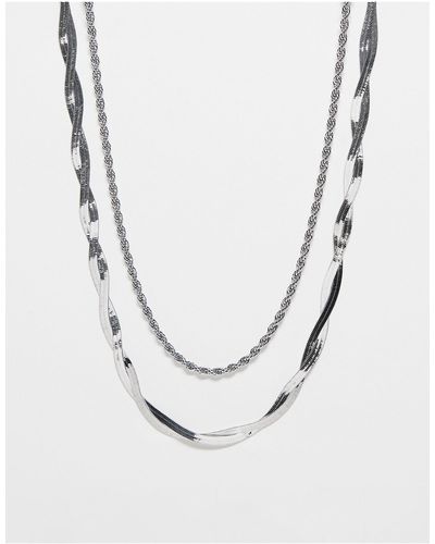 TOPSHOP Nash Snake Chain Pack Of 2 Necklaces - White