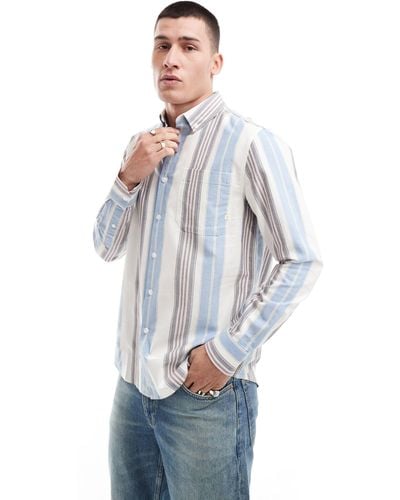Farah Large Stripe Long Sleeve Shirt - Blue