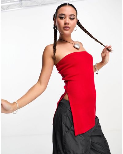 Weekday Cybele Rib Tube Top With Side Split - Red