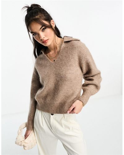 & Other Stories Wool Blend Polo Collar Sweater - Natural