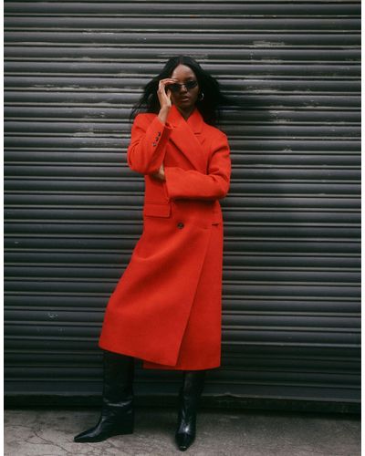 ASOS Twill Dad Wool Mix Coat - Red