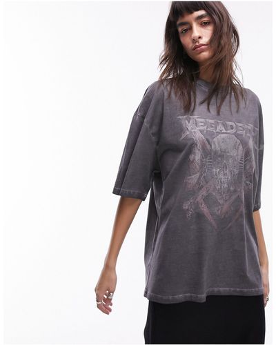 TOPSHOP T-shirt oversize antracite con stampa dei megadeath su licenza - Grigio