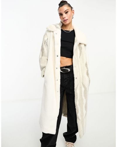 Native Youth Faux Fur Panelled Coat - White