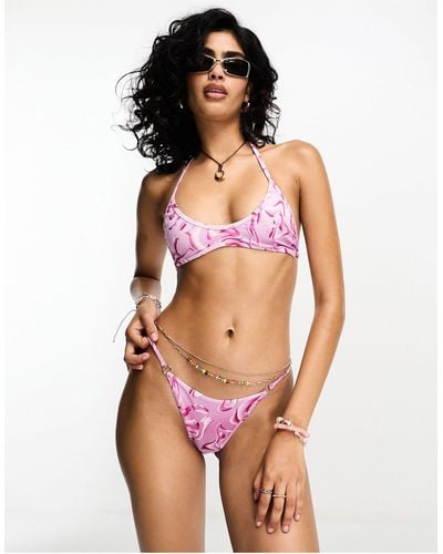 Weekday – deep – tanga-bikinihose mit wellenmuster, exklusiv bei asos - Pink