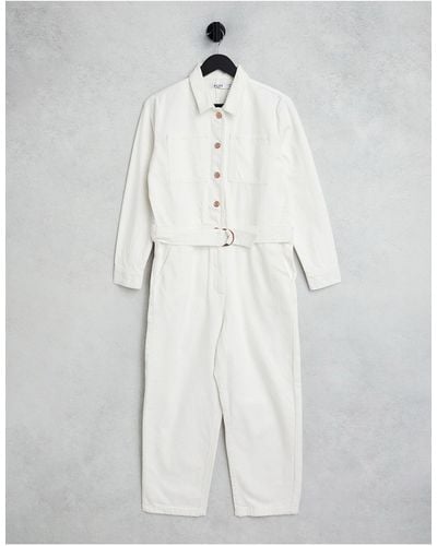 NA-KD Tuta jumpsuit beige con cintura - Bianco