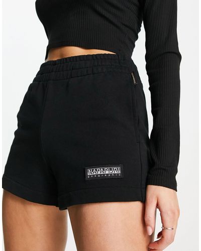 Napapijri Morgex Premium Tonal Logo Fleece High Waist Shorts - Black