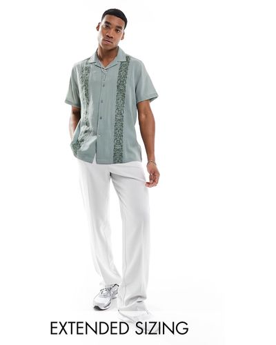 ASOS Short Sleeve Relaxed Revere Collar Texture Shirt - Blue