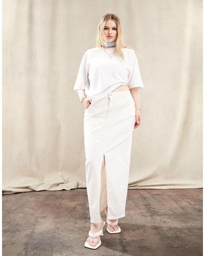 ASOS Asos Design Curve Denim Midi Skirt With Split Hem - White