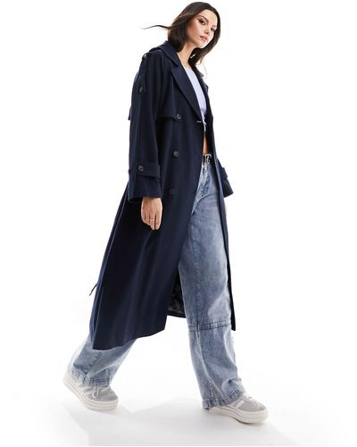 SELECTED Femme – zweireihiger trenchcoat aus wolle - Blau
