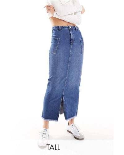 Vero Moda Split Front Maxi Skirt With Side Pockets - Blue