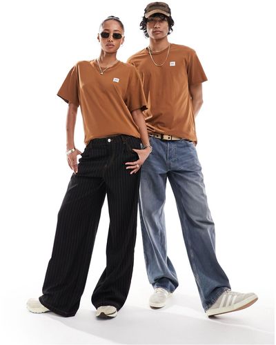 Lee Jeans T-shirt casual comoda unisex con etichetta con logo - Marrone