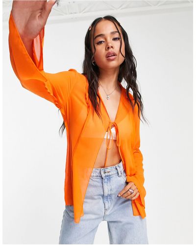 Weekday Blouse en polyester avec liens devant - vif - Orange