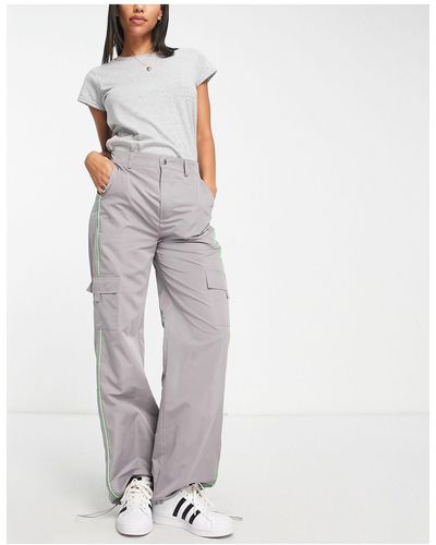 Bailey Rose Y2k Straight Leg Cargo Trousers With Contrast Detail - White