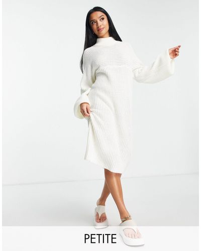 Threadbare Petite - veronica - vestito maglia midi oversize accollato - Bianco