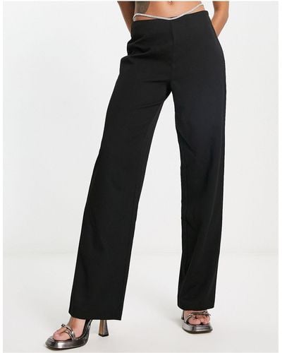 ONLY High Waisted Diamante Belly Chain Trousers - Black